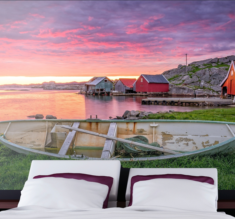 Mural de paisajes pueblo costero pintoresco - TenVinilo