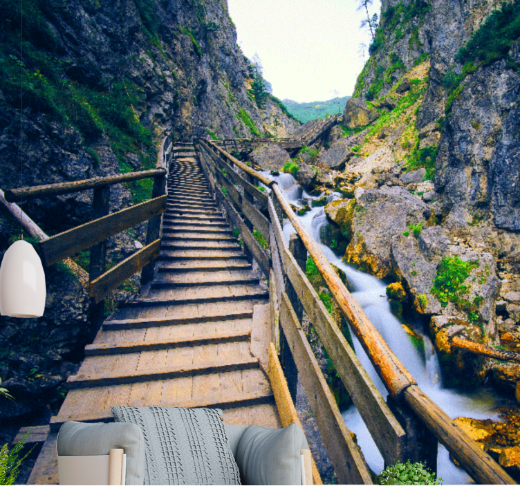 Mural de paisajes sendero montañoso escénico - TenVinilo