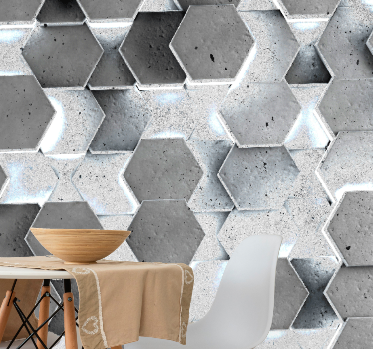 Mural de textura patrón de concreto hexagonal - TenVinilo