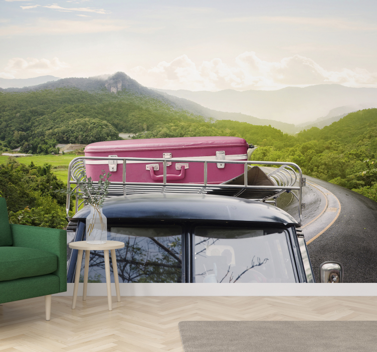 Mural de vehículos aventura en maleta vintage - TenVinilo