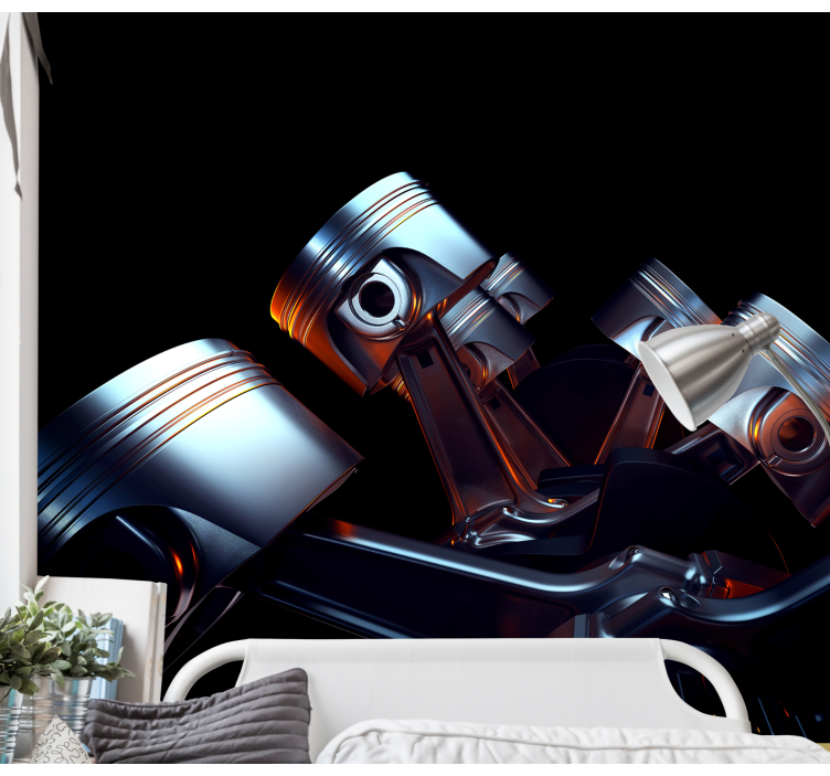 Mural de vehículos detalle de componentes del motor - TenVinilo