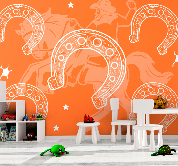 Mural de vehículos escena de rodeo con herradura - TenVinilo