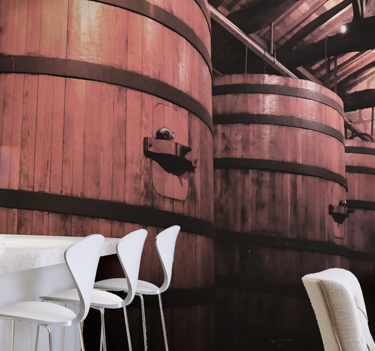 Mural efecto piedra almacenamiento barril de madera - TenVinilo