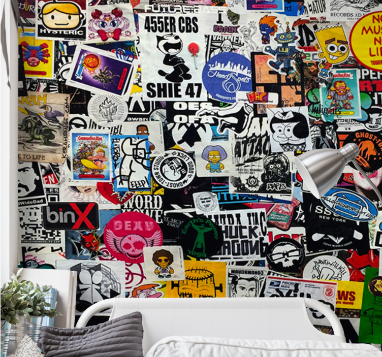 Mural graffiti collage de pegatinas coloridas - TenVinilo