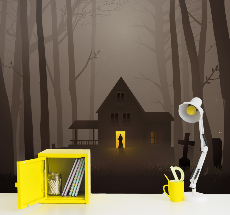 Mural halloween casa embrujada espeluznante - TenVinilo