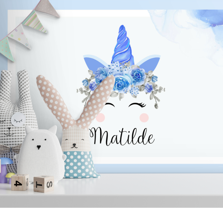 Mural infantil ilustración de unicornio adorable - TenVinilo