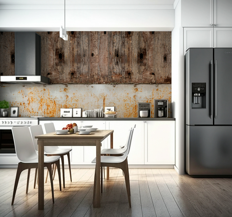 Fotomural texturas metal y desbastado de la madera - TenVinilo