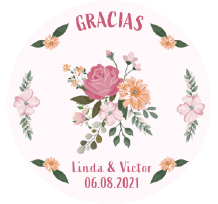 Posavasos boda diseño floral de agradecimiento - TenVinilo