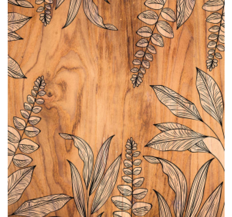 Portavasos vetas de madera natural con flores - TenVinilo