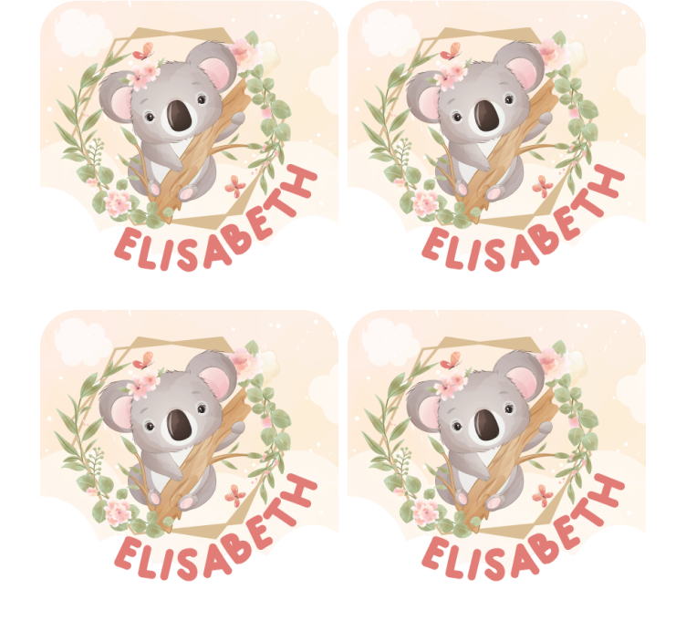 Posavasos personalizable Lindos animales koala con nombre - TenVinilo