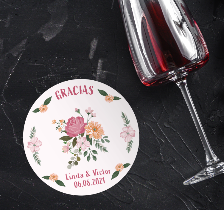 Posavasos boda diseño floral de agradecimiento - TenVinilo