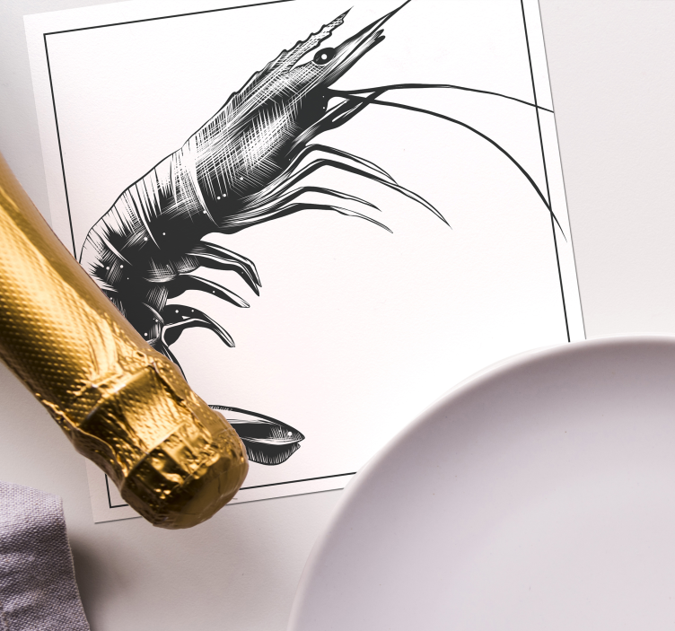 Posavasos camarón dibujado blanco y negro - TenVinilo