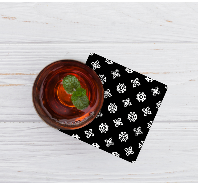 Posavasos azulejo Azulejo de patrón vintage blanco y negro - TenVinilo