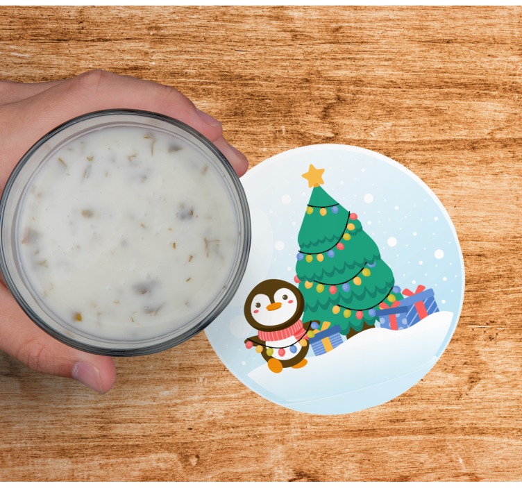 Posavasos navideño Pingüinos y arbol de navidad - TenVinilo