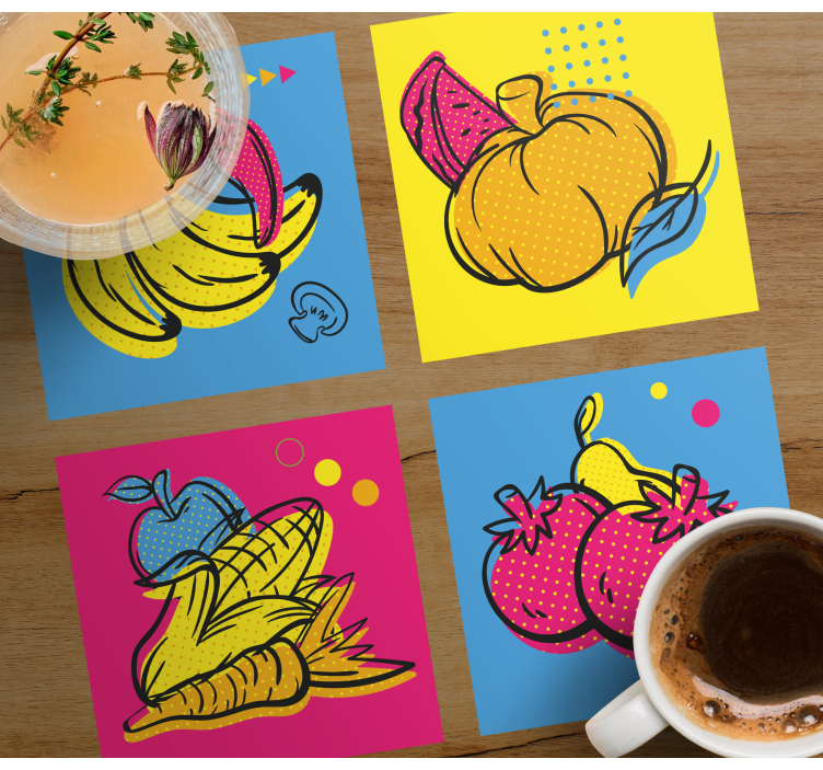Posavasos moderno Frutas y verduras de dibujos animados vibrantes - TenVinilo