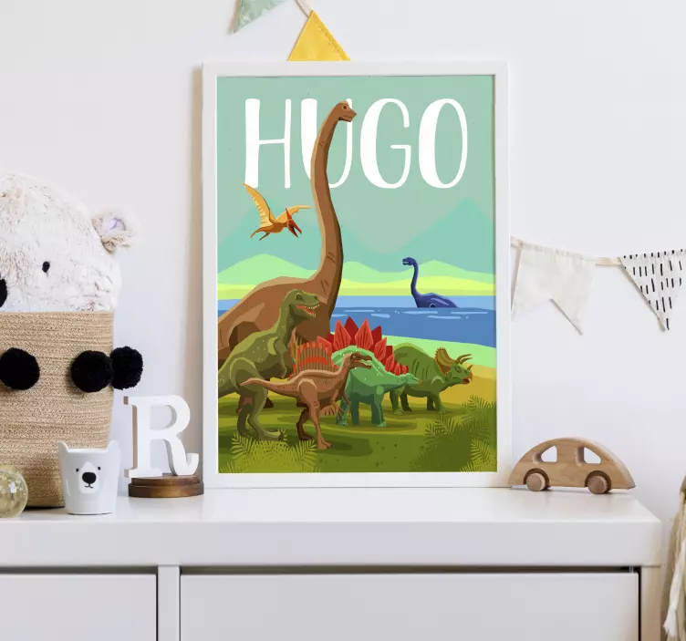 Cartel de nombre personalizado de dinosaurio - TenVinilo