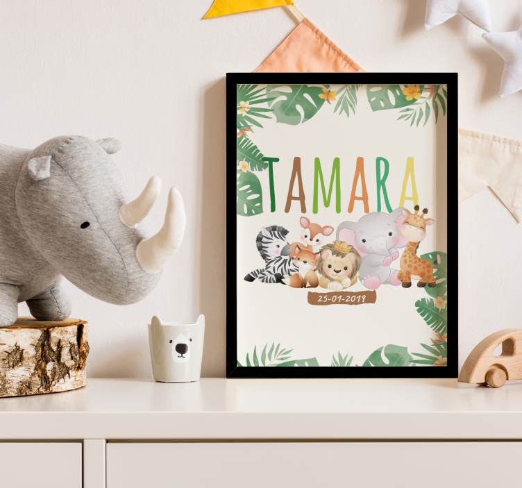 Poster dormitorio infantil animales de la selva personalizados - TenVinilo