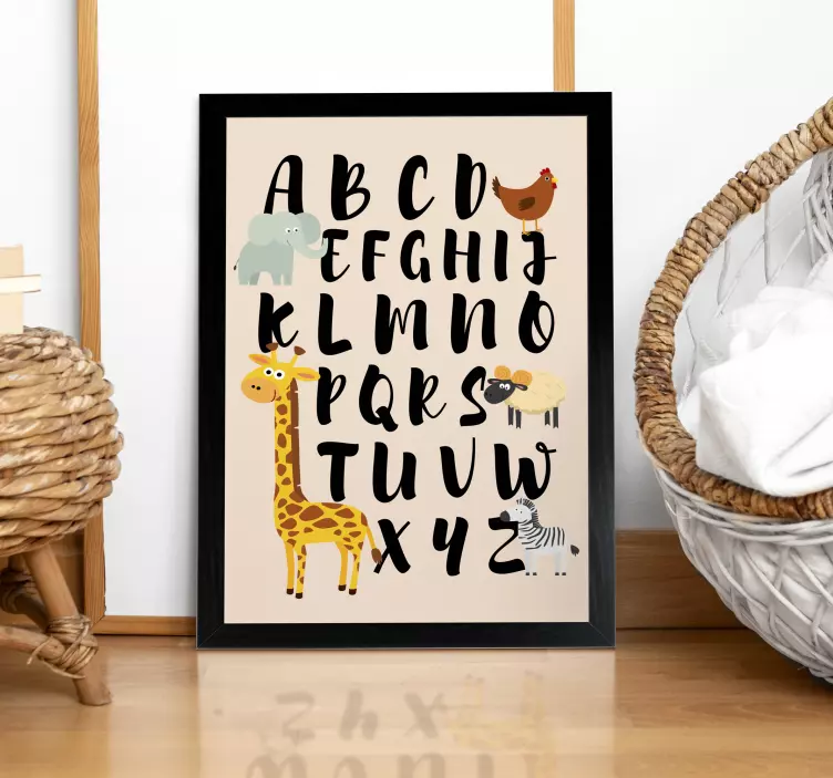 Poster dormitorio infantil animales jugando con el alfabeto - TenVinilo