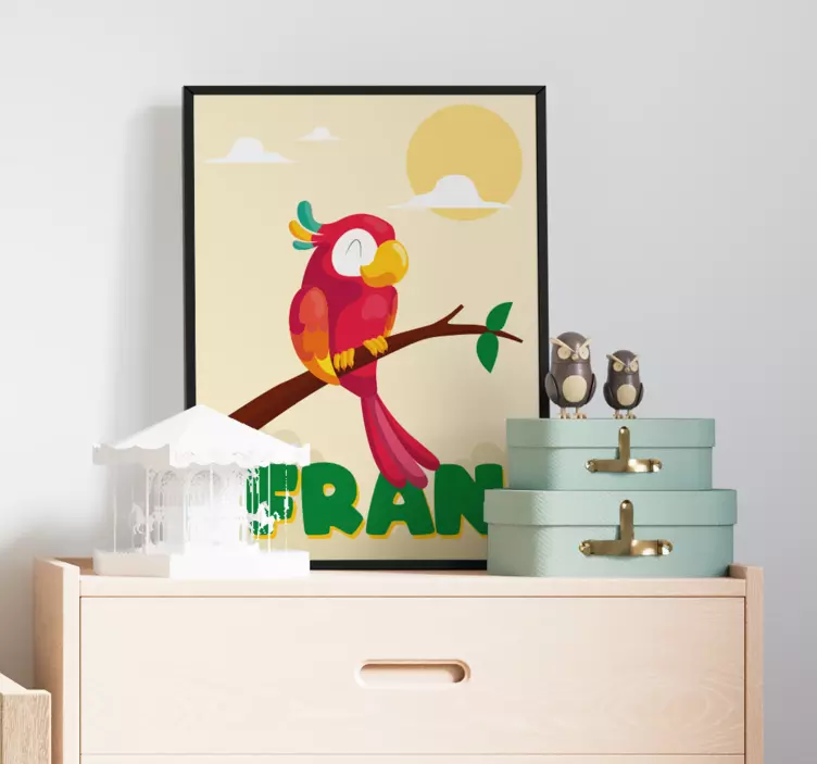 Poster dormitorio infantil loro rojo con nombre - TenVinilo