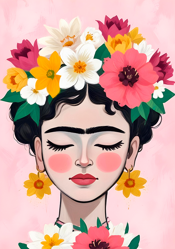 Poster arte sombrero de flores frida - TenVinilo