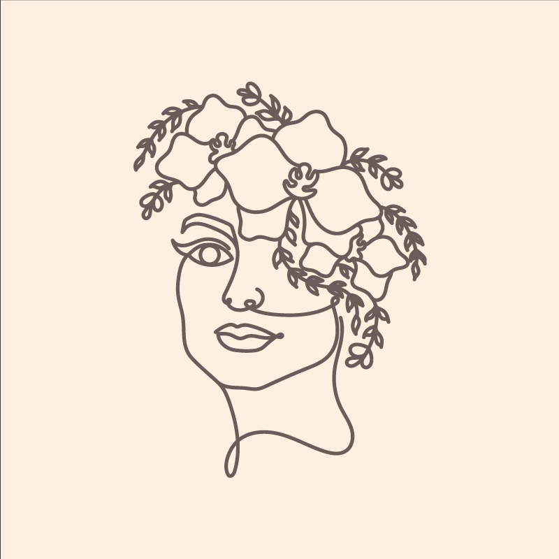 Poster salón silueta minimalista mujer con flores - TenVinilo