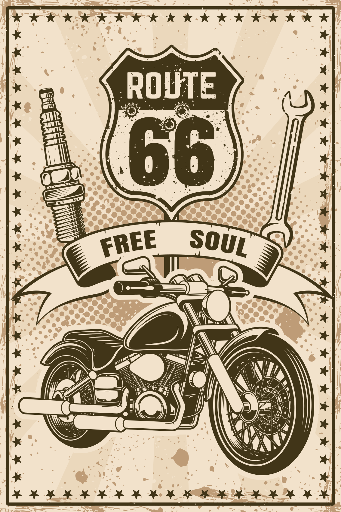 Poster salón moto ruta 66 - TenVinilo