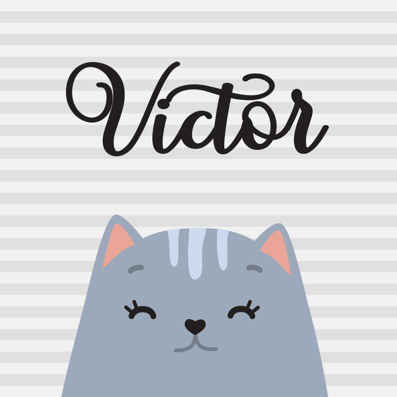 Poster dormitorio infantil gato nórdico con nombre - TenVinilo