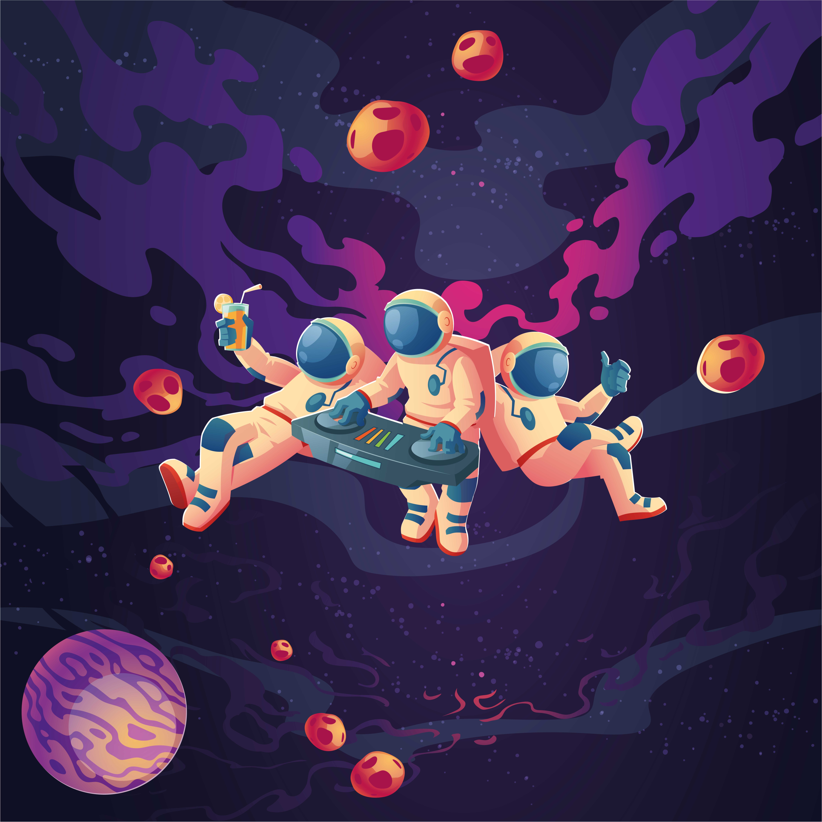 Poster dormitorio infantil astronautas de dibujos animados - TenVinilo