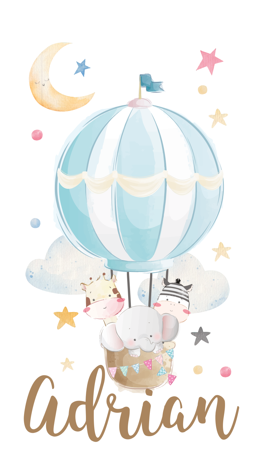 Poster dormitorio infantil tres animales con globos y nubes - TenVinilo
