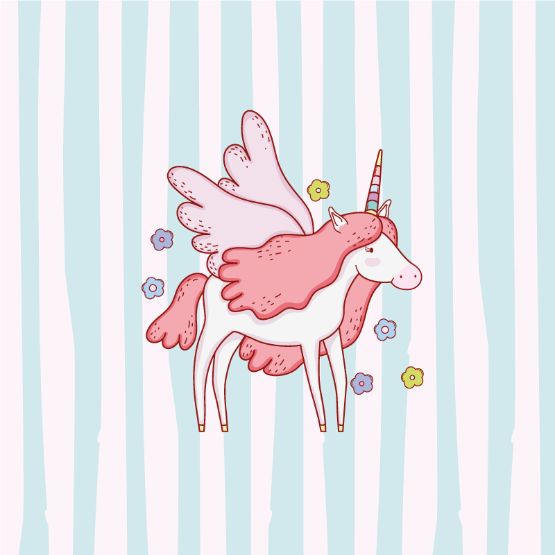 Poster dormitorio infantil unicornios con alas y flores - TenVinilo
