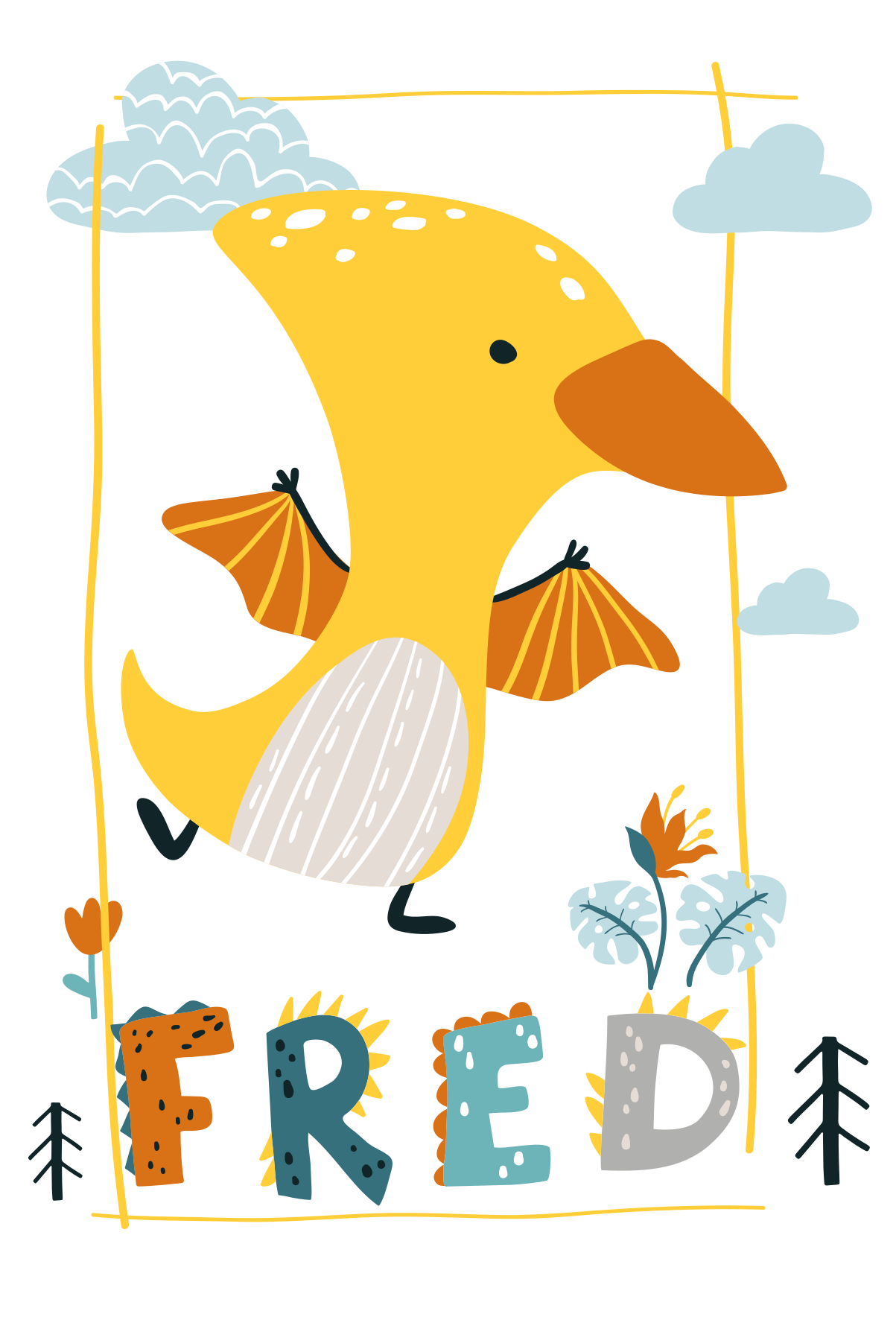 Poster dormitorio infantil pterosaurio amarillo - TenVinilo