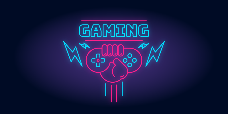 Poster videojuego logo de gaming con luces de neón - TenVinilo