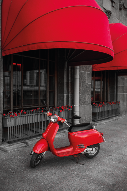 Poster ciudades scooter italiano rojo estacionado - TenVinilo