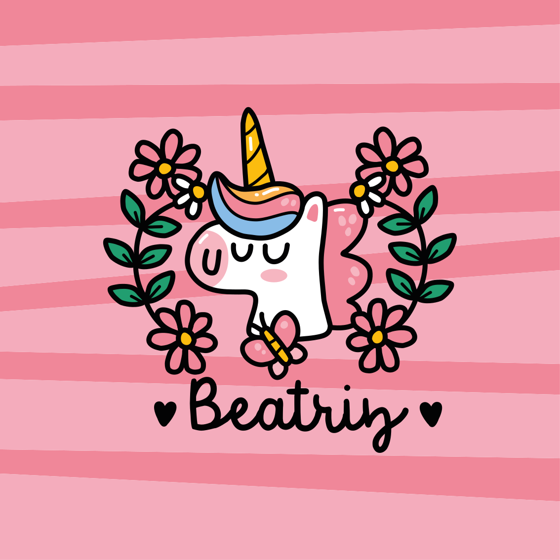 Poster personalizable unicornio floral adorable - TenVinilo