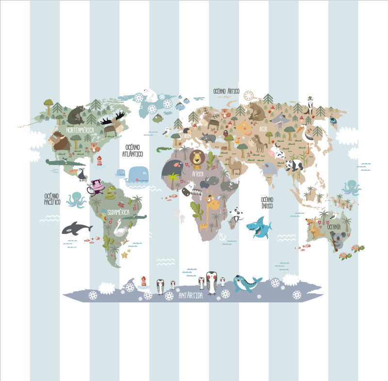 Poster mapamundi mapa de fauna mundial - TenVinilo