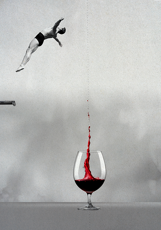 Poster abstracto saltando al vaso de vino - TenVinilo