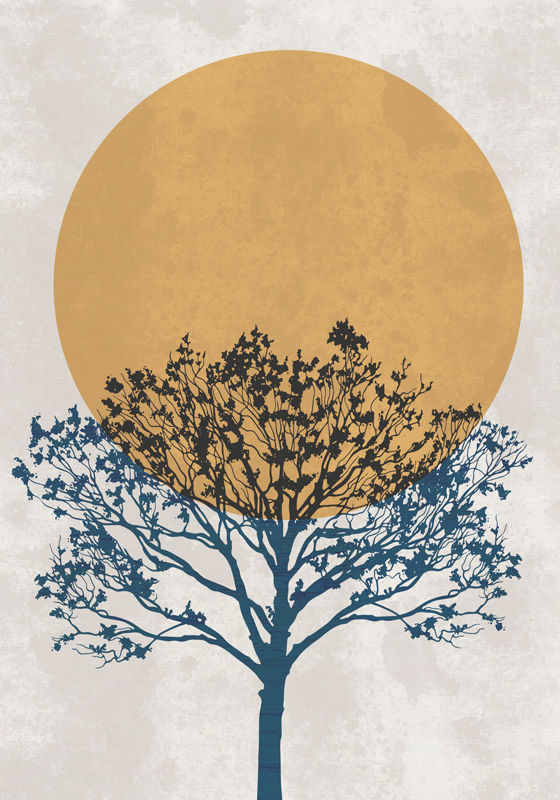 Poster arte árbol con amanecer - TenVinilo