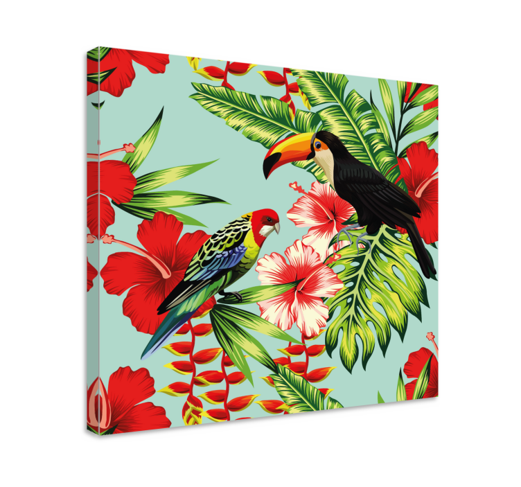Cuadro animales aves tropicales y flores - TenVinilo