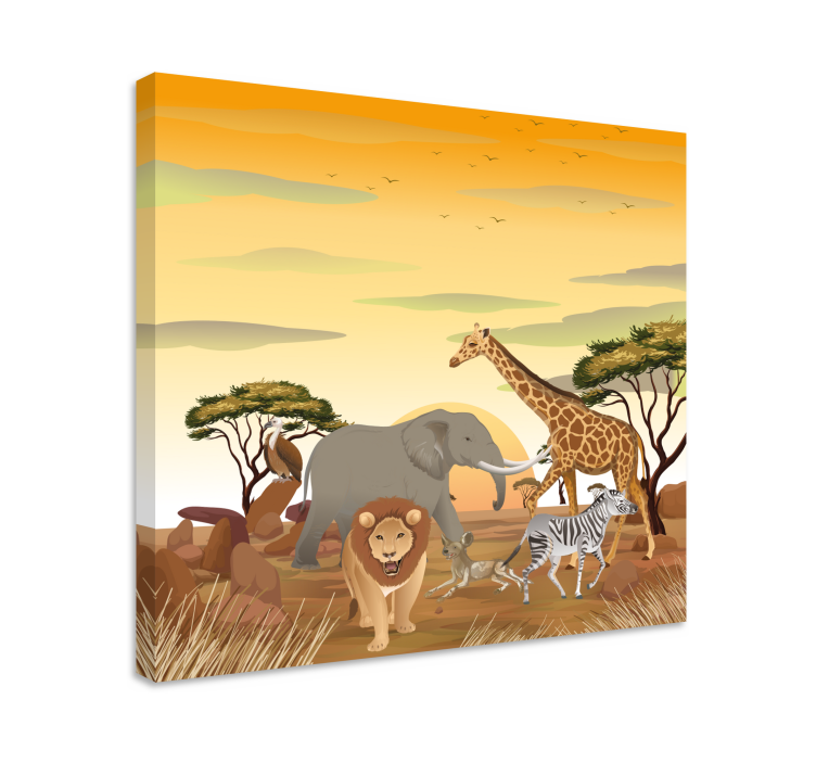 Cuadro infantil Animales africanos con plantas. - TenVinilo