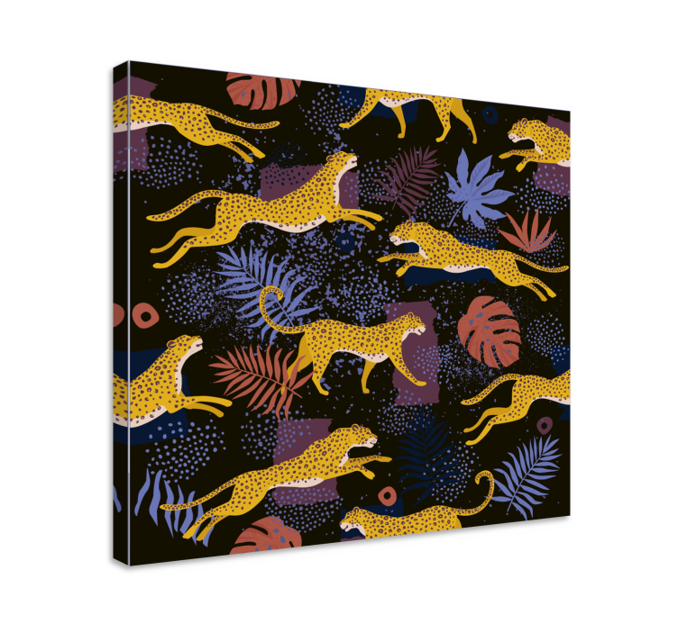 Cuadro animales Leopardos de hojas tropicales en la oscuridad - TenVinilo