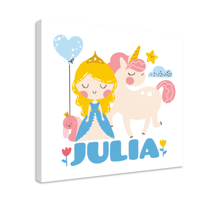 Cuadro personalizable Príncipes de dibujos animados y unicornio - TenVinilo