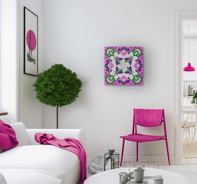 Cuadro retro vintage azulejo hidráulico rosa - TenVinilo