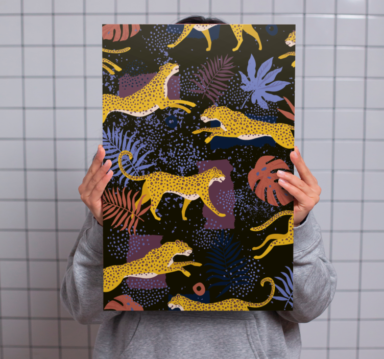 Cuadro animales Leopardos de hojas tropicales en la oscuridad - TenVinilo