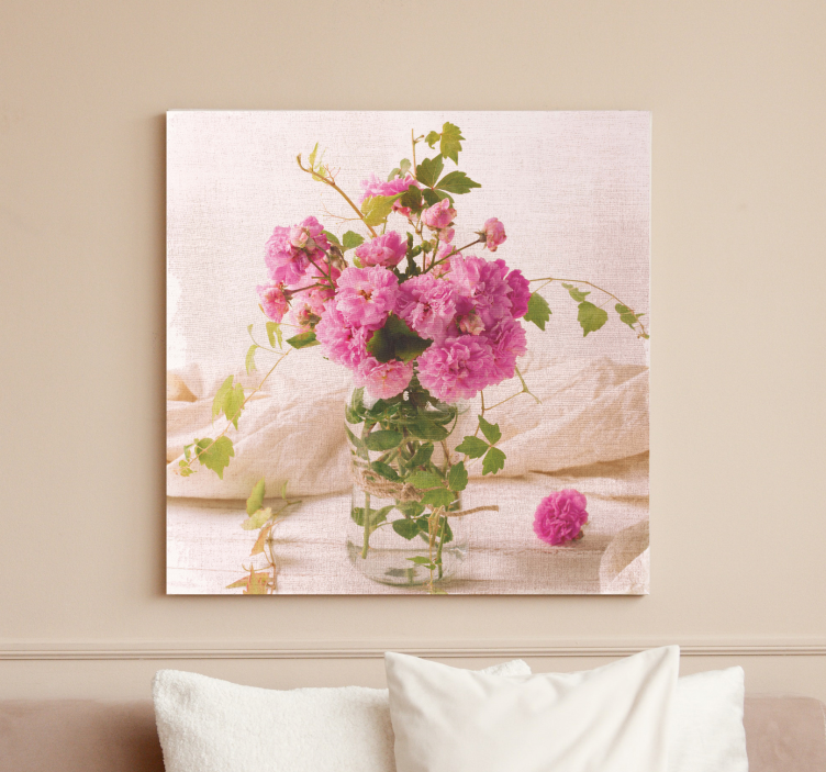 Cuadro de flores composición botánica en rosa - TenVinilo