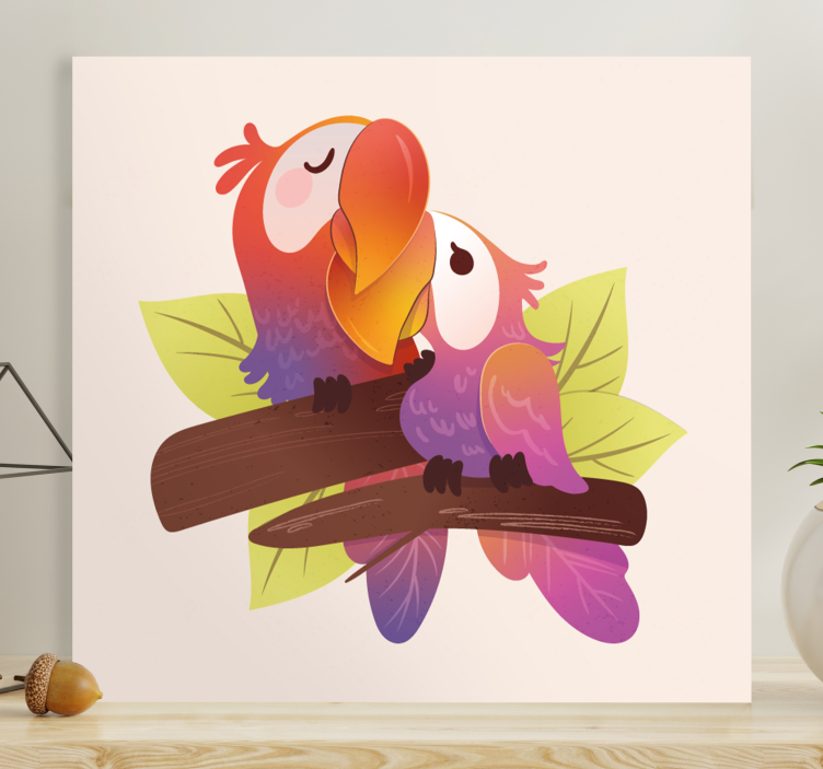 Cuadro aves Caricatura, enamorado, rosa - TenVinilo