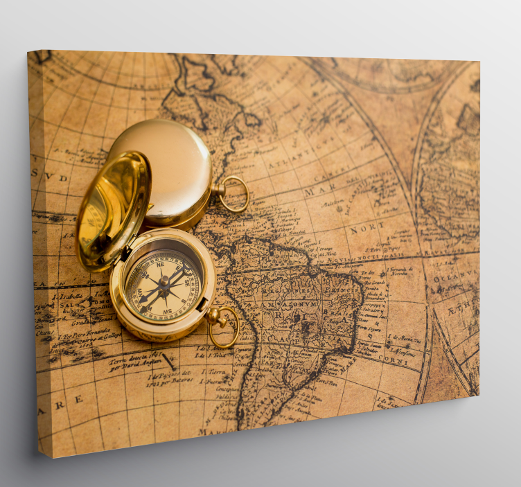 Cuadro elegante mapamundi brújula con brillante - TenVinilo