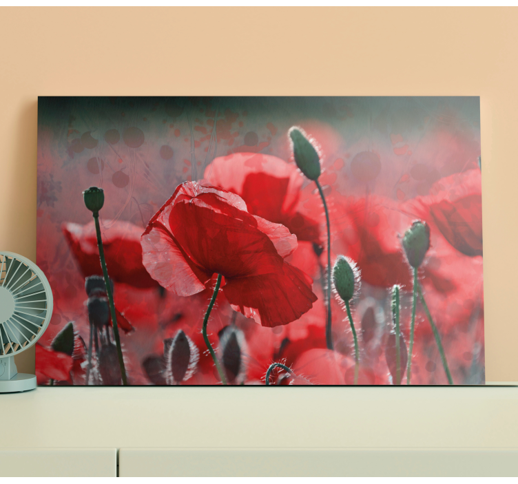 Cuadro de flores Campo de amapolas rojas y verdes - TenVinilo