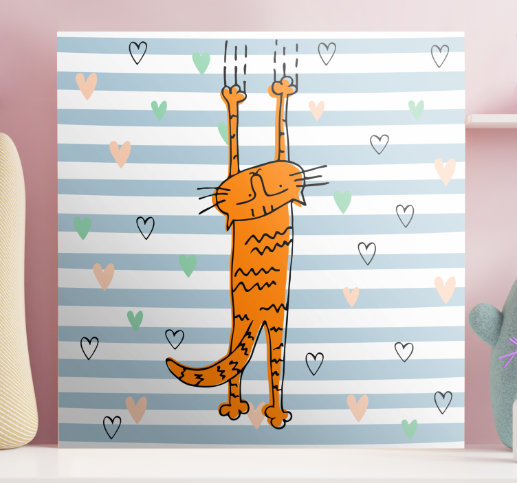 Cuadro de gatos Gato de dibujos animados con corazones - TenVinilo