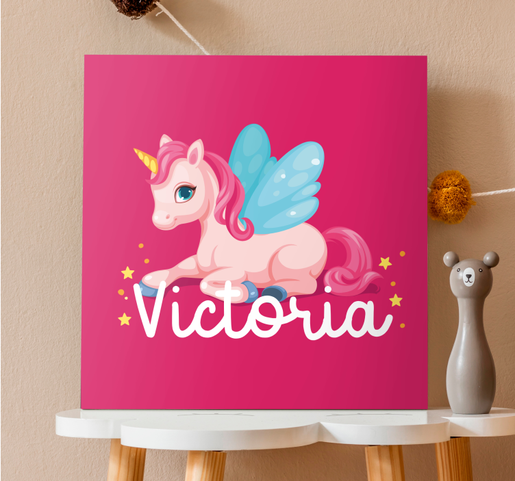 Cuadro personalizable Divertido unicornio rosa feliz - TenVinilo