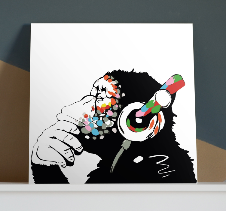 Cuadro musical mono banksy con cascos - TenVinilo